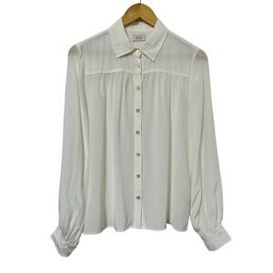 AYR Womens New Age Silk Blend‎ Button Down Shirt Size M White Classic Semi Sheer